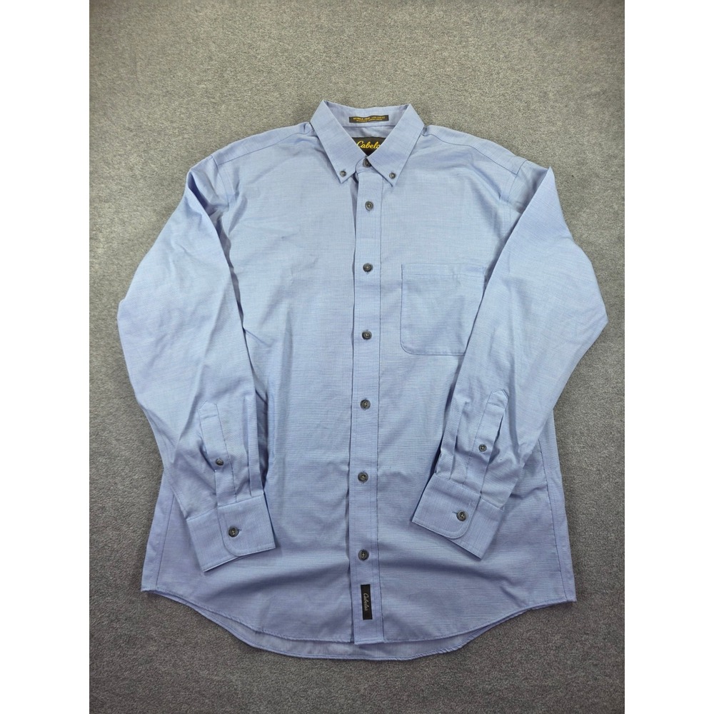 Cabela's Mens Wrinkle-Free Button Down Shirt Medium Blue Workwear